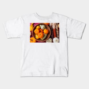 Wonderful Basket Full Of Small Pumpkins And Gourds Kids T-Shirt